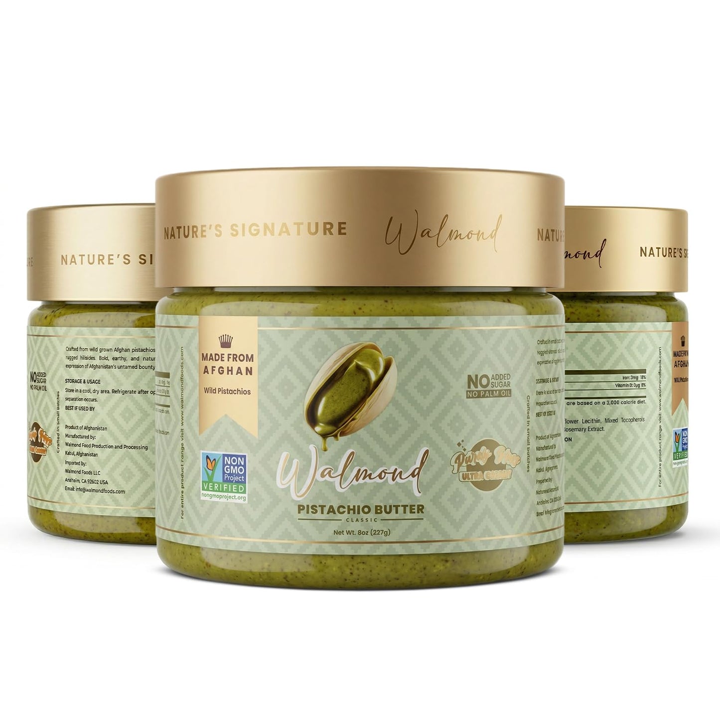 Walmond wild Afghan pistachio butter jars, no palm oil, Halal certified