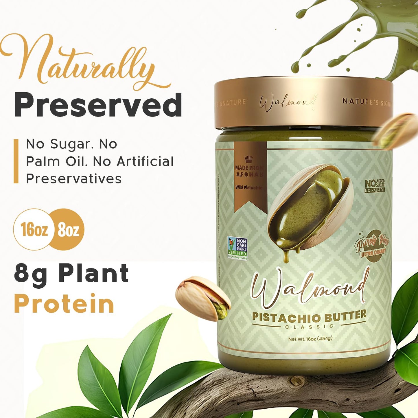 Walmond pistachio butter jar, mountain-harvested pistachios, halal certified