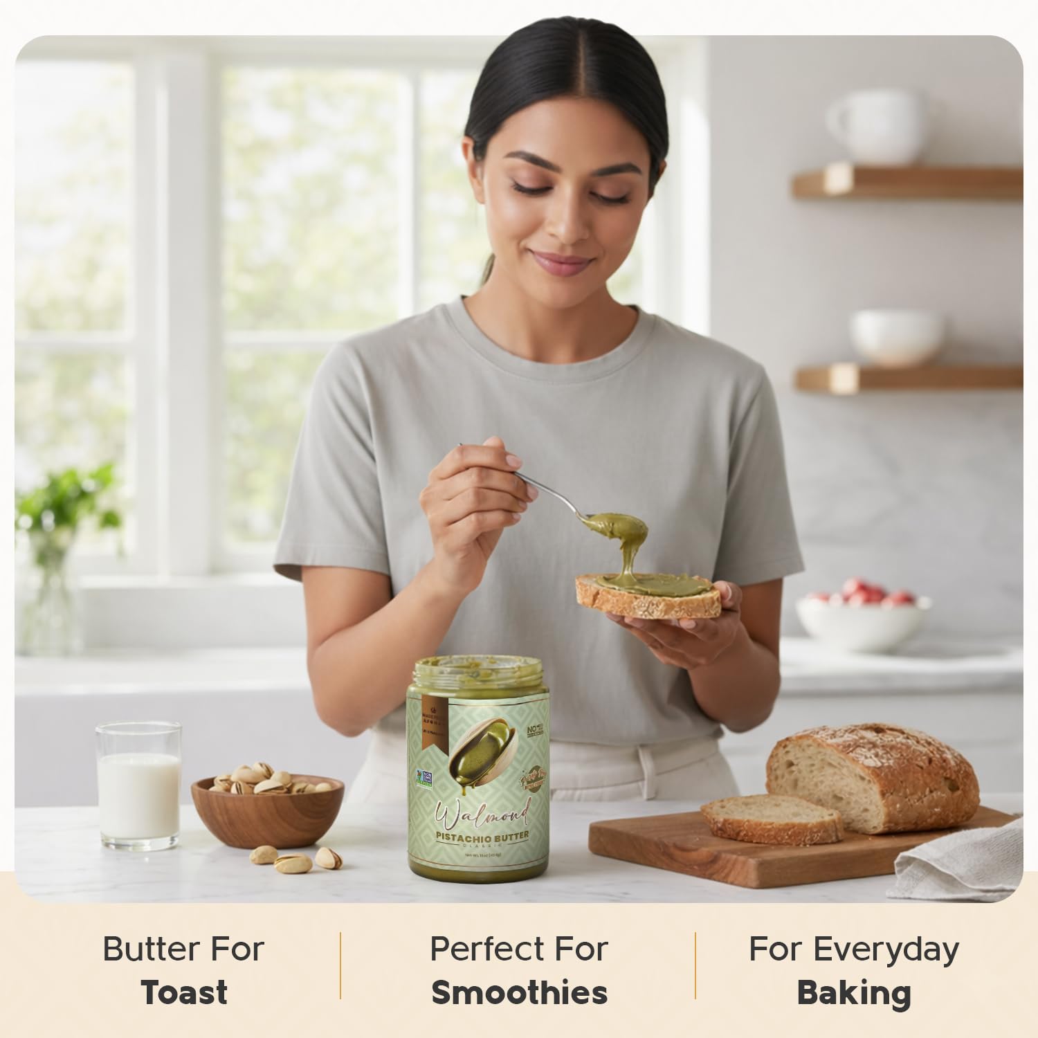 Walmond wild Afghan pistachio butter on toast, no added sugar