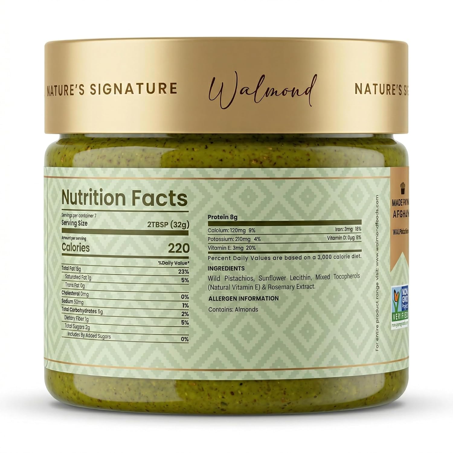 Walmond pistachio butter jar nutrition facts label, halal certified
