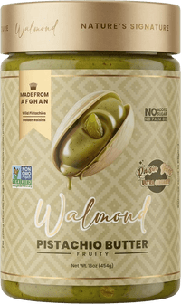 Walmond pistachio butter jar with wild Afghan pistachios and golden raisins