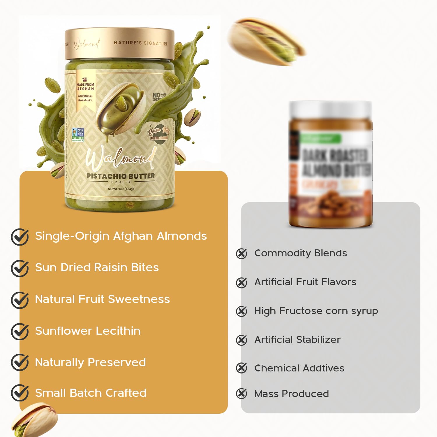 Walmond pistachio butter jar with sun-dried raisins, Halal certified