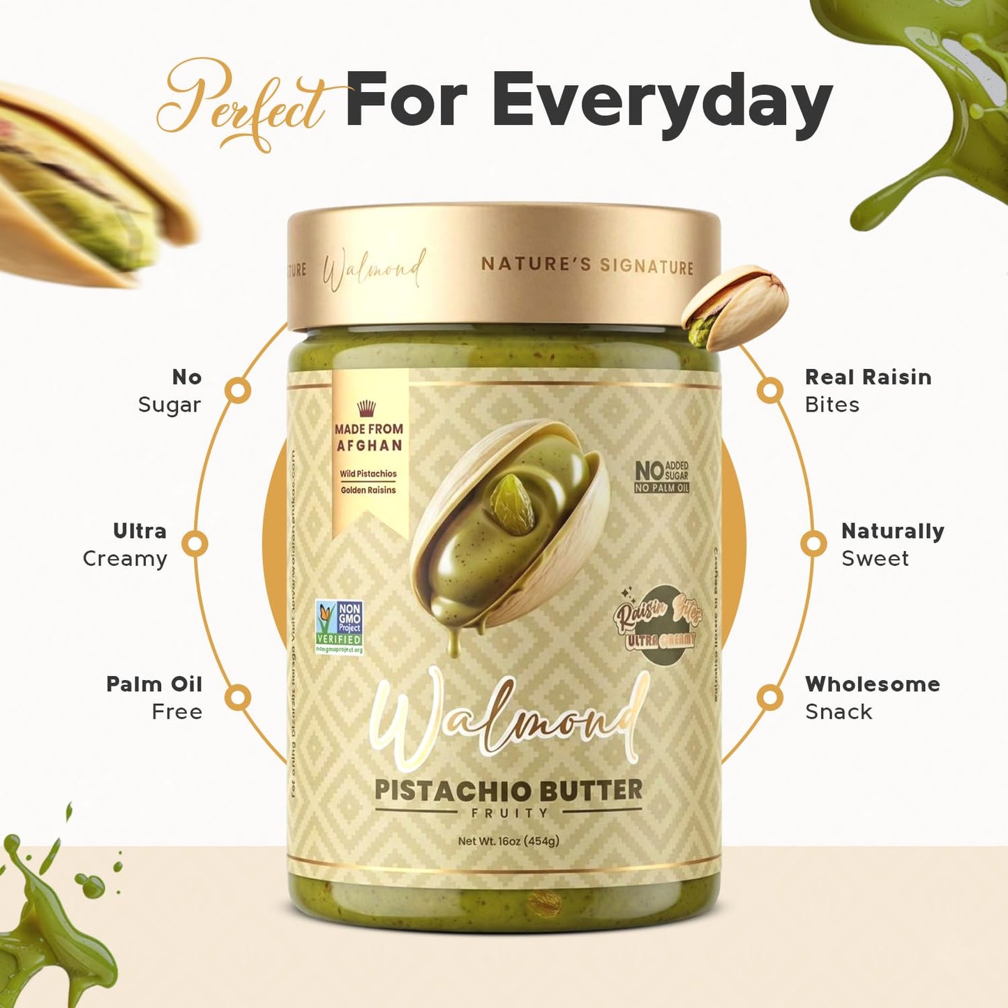 Walmond pistachio butter jar with raisins, no sugar added